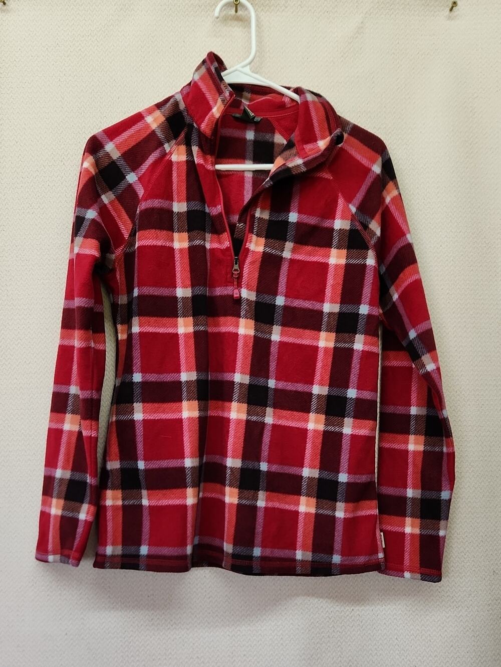 Eddie Bauer Red Plaid Fleece Pullover